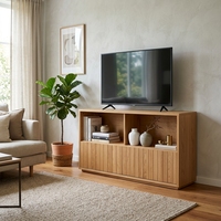 Meuble TV moderne en bois de chêne clair, console multimédia sans poignée sur mesure OEM pour salon et villa