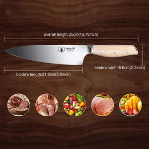 RTS Cuchillos De Cocina Profesional 8 Inch German 1.4116 Stainless Steel Kitchen Chef Knife With Pakka Wood Handle