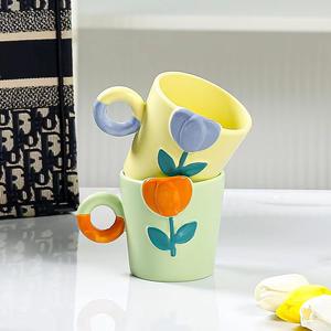 INS Wind Hand-painted Tulip Ceramic Cup Three-dimensional Relief <b>Mug</b> Flower Coffee Cup Activity Accompanied by <b>Gift</b> Water Cup - Product Image 4