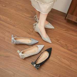 Zapatos de novia con punta en pico, brillantes, con pedrería, tacón alto, forro interior de satén, para novia. - Product Image 3