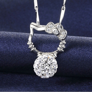 Collier tendance pour femme avec pendentif chat Hello Kitty, nœud et boule en zircon, chaîne maille forçat - Product Image 3