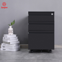 Archivador Metálico Móvil con Ruedas, 3 Cajones con Cerradura, Unidad de Almacenamiento para Oficina, Archivador Rodante de Metal con 3 Cajones