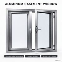 Fenêtre à battant en alliage d'aluminium certifiée CE, à rupture de pont thermique, style européen, avec pare-soleil et isolation thermique pour maison, design moderne