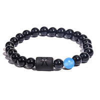Bracelet de couple avec perles des 12 constellations du zodiaque, pierre d'onyx noir naturel, bracelet élastique porte-bonheur pour femmes et hommes, cadeau d'anniversaire