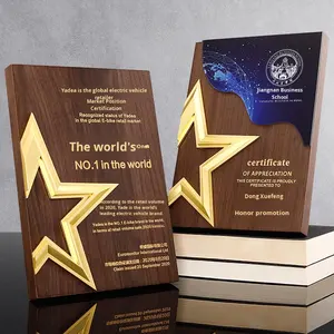 Medaglia in Legno Massiccio a Forma di Stella a Cinque Punte, Incisa su Misura, per Riconoscimento di Eccellenti Lavoratori e Individui Avanzati - Product Image 2