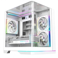 Caja de PC tipo torre con ventiladores ARGB, tira de LED con iluminación inferior, base con triple cristal curvo sin costuras, doble cámara, caja de juegos M-ATX