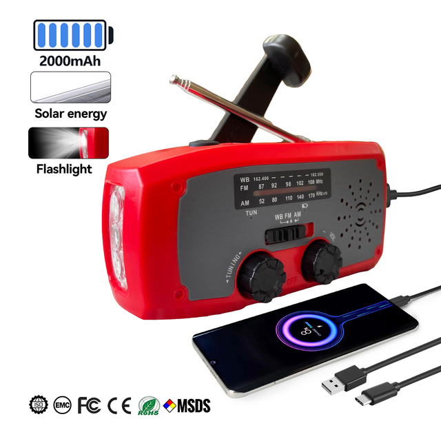 Emergency Lights for Home Battery Operated Radio Portable Small Radios Portable AM FM Flashlight Solar Battery Powered 2000mah