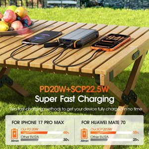 <span class=keywords><strong>Batterie</strong></span> <span class=keywords><strong>externe</strong></span> HYTO <span class=keywords><strong>20000mAh</strong></span> grande capacité pour extérieur, charge solaire, chargeur rapide PD20W avec câble intégré et lampe torche LED d'urgence - Product Image 3