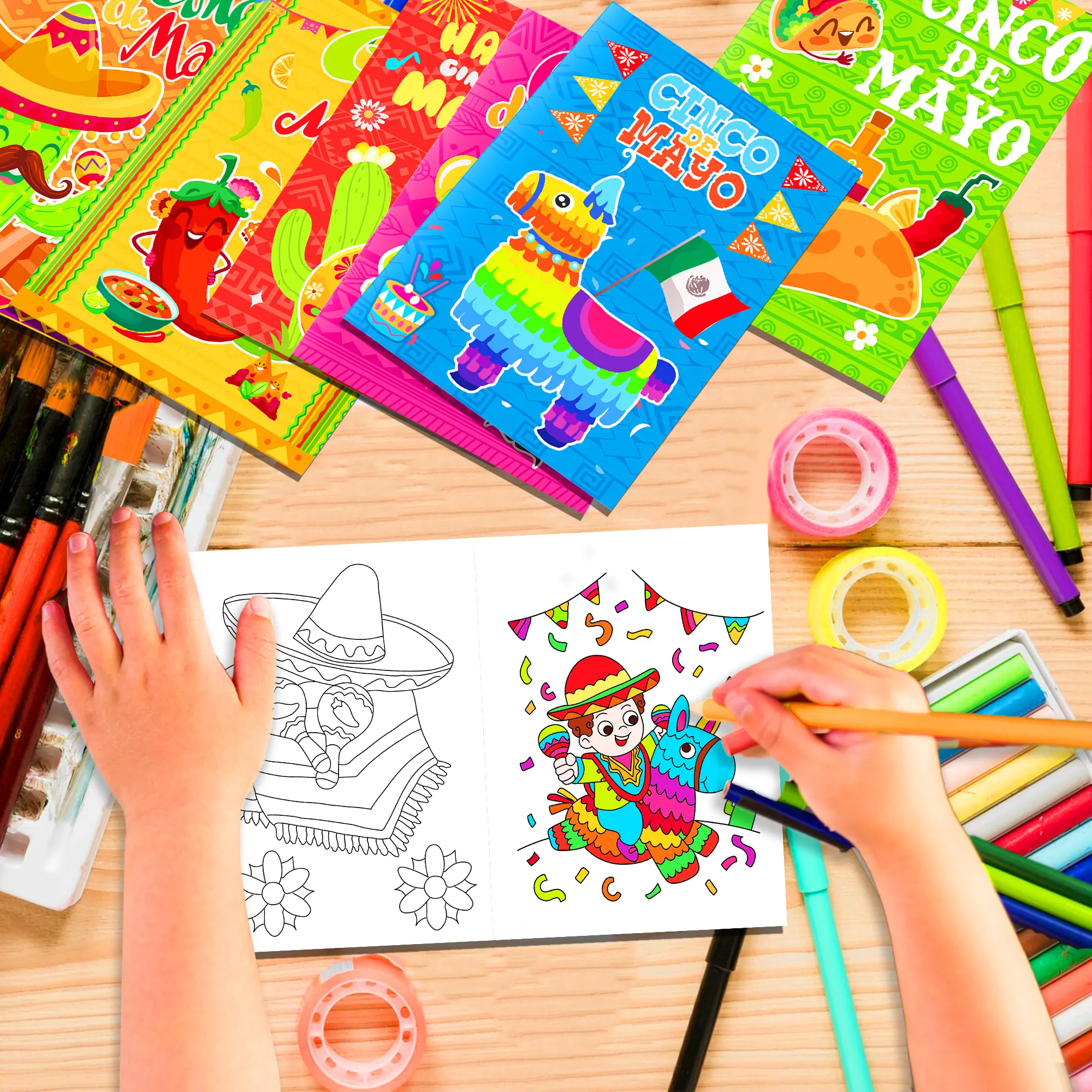 HUANCAI Mini libro para colorear con tema mexicano, libro de pintura de grafiti para niños, actividades escolares, suministros para fiestas del Día de los muertos