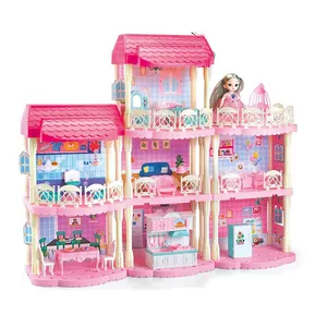 Grosir perabotan boneka barbie-Produk Amazon Menjual Seperti Kue Panas 2021 Mainan Baru Rumah-rumahan Boneka Barbie Anak Perempuan DIY Villa Setelan Pabrik Grosir
