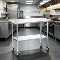 Mesa de Trabajo Resistente de Acero Inoxidable 304 con Patas Redondas y Estante Inferior de Almacenamiento para Uso en Hoteles, Restaurantes y Cocinas