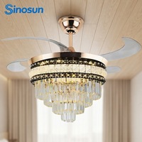 Ventilateur de plafond LED en cristal silencieux avec télécommande, 42 pouces, 3 pales, moteur BLDC, pour décoration de chambre moderne, vente en gros d'usine OEM/ODM