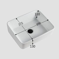 Fabricant chinois de lavabo rectangulaire en céramique blanche moderne de 50 cm de longueur, à poser sur le plan, pour salle de bain d'hôtel