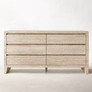 Bàn Cạnh Giường ngủ travertine tự nhiên với hai ngăn kéo để lưu trữ phòng ngủ và thiết kế nội thất tối giản - Product Image 3