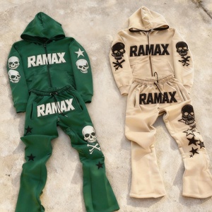 Veste unisexe surdimensionnée à double fermeture éclair, personnalisée, de haute qualité, 500 g/m², épaisse, délavée à l'acide, style vintage, avec broderie de patchs et strass - Product Image 3
