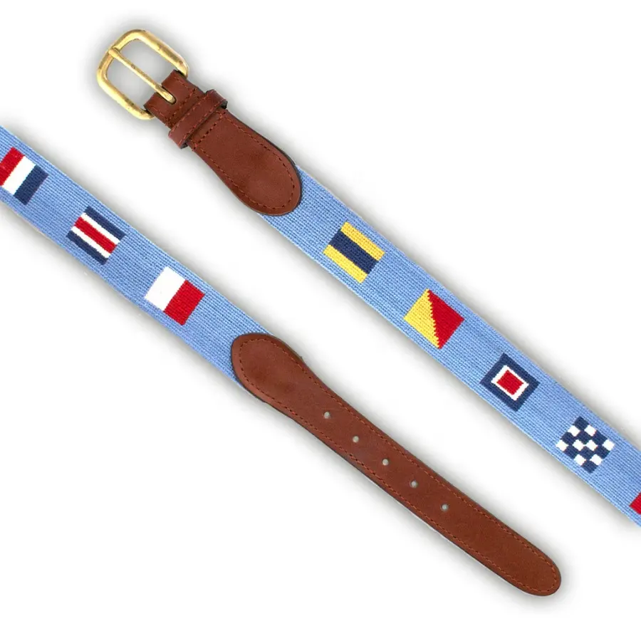 2021 Code Flags Lt Blue Handmade Needlepoint Belt