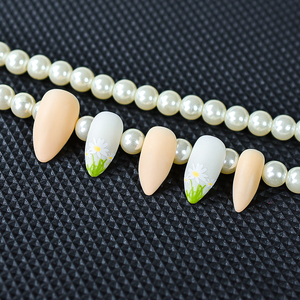 Faux ongles à presser, motif fleurs, forme amande moyenne, en acrylique mat, couleur <span class=keywords><strong>blanc</strong></span> nude pour femmes, lot de 24 pièces, collection automne - Product Image 5