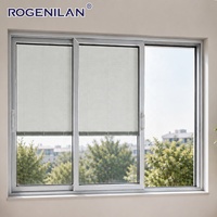 Ventana Corredera Moderna de Tres Vías con Vidrio Templado Rogenilan, Ventana Corredera de Aluminio con Doble Vidrio para Persianas Eléctricas