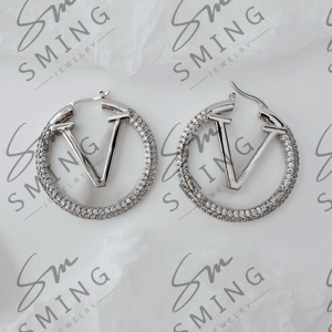 Anting-anting desainer berlapis emas 18k mewah, populer, terkenal, berlian besar, huruf, lingkaran 5cm, anting-anting <span class=keywords><strong>CC</strong></span> vintage, perhiasan wanita - Product Image 3