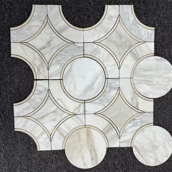 GOLDTOP Flooring 100% Natural Calacatta Gold Marble Mosaic Medallion Tiles for Hospitality Projects Floor Cover