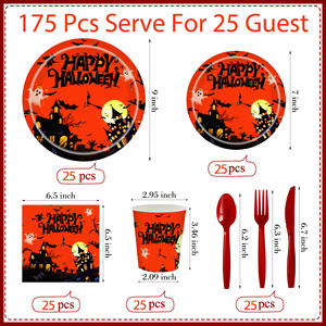 Halloween <b>Disposable</b> Tableware Set Paper <b>Plates</b> Cups Napkins Cutlery Party Supplies Kit for Halloween Celebration - Product Image 2
