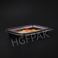 Emballage alimentaire jetable écologique en plastique RPET rectangulaire de 50 oz, base noire, couvercle transparent, boîte à salade