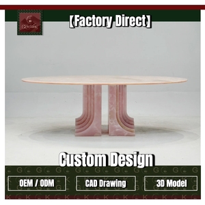 <span class=keywords><strong>Mesa</strong></span> de Comedor Ovalada de Mármol Rosa Suave de <span class=keywords><strong>Alta</strong></span> Gama GOLDKING para Hotel, Diseño de Diseñador, Uso en Sala de Exposiciones, con Pedestal Doble de Mármol Esculpido, OEM ODM - Product Image 1