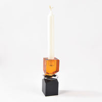 Porte-bougie en cristal facetté, cube géométrique empilé
