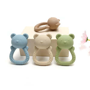 Hochet de dentition pour bébé en silicone de qualité alimentaire, forme d'animal de dessin animé, jouet musical éducatif sensoriel, écologique, facile à nettoyer - Product Image 1