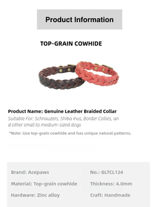 Raffy <span class=keywords><strong>Pet</strong></span> Supplies <span class=keywords><strong>Collar</strong></span> de perro de vaca de lujo personalizado tejido hecho a mano trenzado genuino de cuero de vaca de grano superior cinta sólida-OEM - Product Image 5