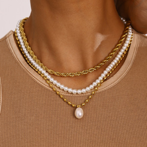 Collar de Perlas de Agua Dulce con Cadena de Acero Inoxidable, Joyería para Uso Diario de Mujer - Product Image 2