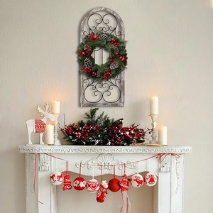 Décor de maison de ferme en détresse Décoration murale en arc en bois et en métal rustique Panneau de cadre de fenêtre en fer de style vintage - Product Image 3