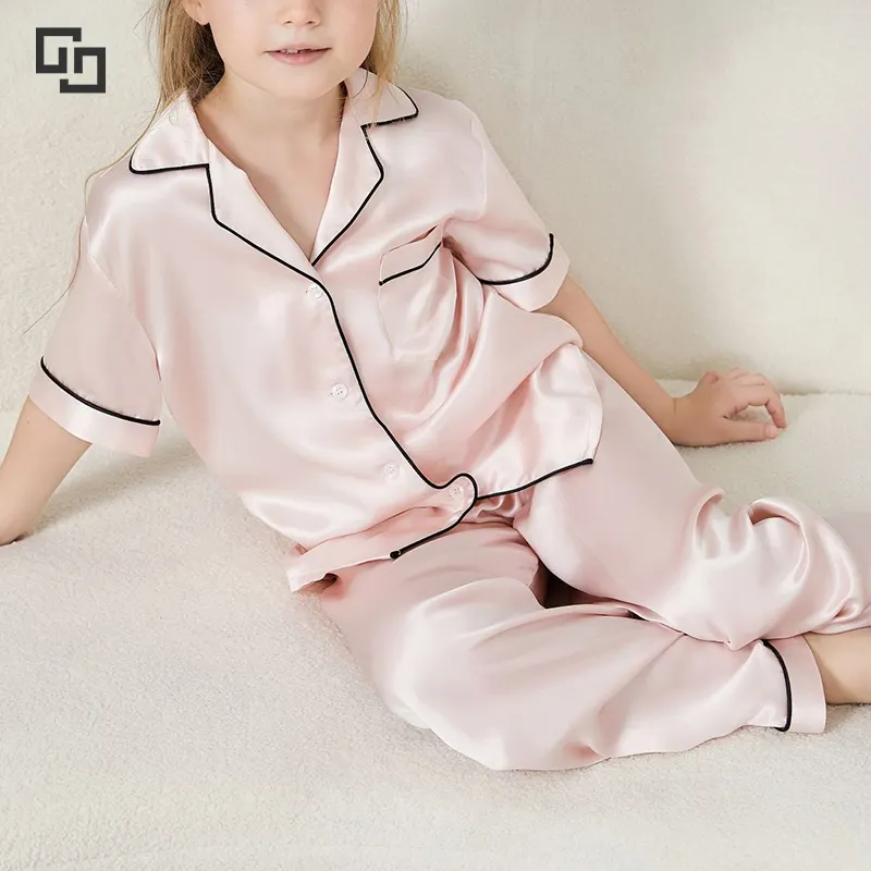 Pyjamas de luxe unisexe pour enfants, garçons et filles, ensembles de pyjama en soie de mûrier 100%