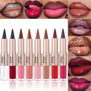 Rouge à lèvres et brillant à lèvres 2-en-1 double embout, crayon à lèvres mat + gloss miroir, <span class=keywords><strong>maquillage</strong></span> pour les lèvres longue tenue, waterproof et anti-transfert - Product Image 1