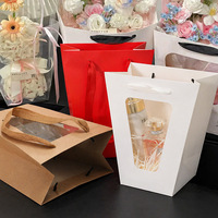 Sac cadeau Shaher pour bouquet de fleurs blanches avec fenêtre transparente, poignée en corde de coton, fait main, multi-tailles, emballage pour fleuriste, mode mariage
