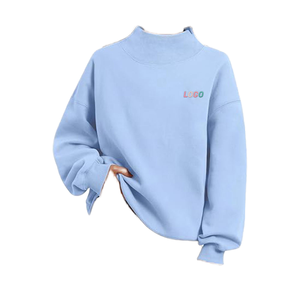Sweatshirts à col rond bleu ciel avec logo personnalisé, sweatshirts oversize brodés à col montant, sweatshirts à col roulé, vêtements de sport pour femmes - Product Image 1