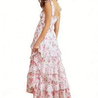 Fabrication de robes maxi à volants floraux sans manches sur mesure de haute qualité pour femmes, en petites séries, par une usine de vêtements OEM/ODM professionnelle.