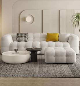 Ensemble de canapés en tissu blanc de style crème moderne et luxueux pour salon, meubles de salon avec rembourrage en éponge pour appartement ou villa - Product Image 5