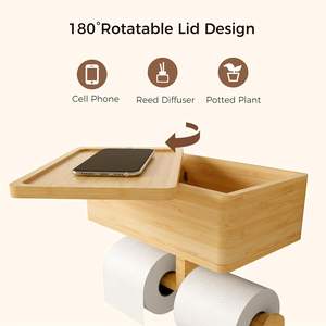 202411 porte-<span class=keywords><strong>papier</strong></span> hygiénique avec étagère et rangement rotatif bambou double porte-rouleau de <span class=keywords><strong>papier</strong></span> hygiénique <span class=keywords><strong>support</strong></span> mural organisateur de <span class=keywords><strong>toilette</strong></span> - Product Image 4