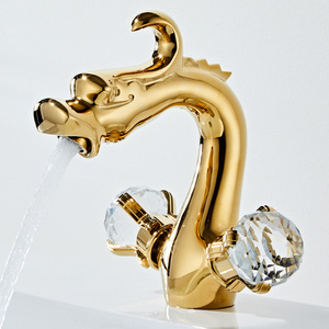 <span class=keywords><strong>Robinet</strong></span> dragon doré lavabo en cuivre cristal chaud et froid <span class=keywords><strong>double</strong></span> robinetterie d'évier de salle de bain - Product Image 2