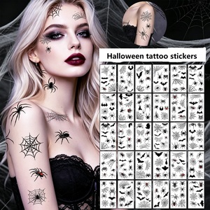 30 feuilles de tatouages temporaires toile d'araignée pour Halloween, kit de maquillage d'Halloween, tatouages pour le visage, faux tatouages réalistes 3D en forme de toile d'araignée - Product Image 4
