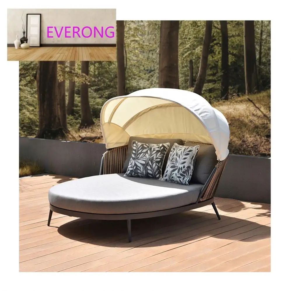 Everong bơi đồ nội thất hồ bơi dệt mây mặt trời giường vườn vòng đôi ghế ngoài trời đi văng với tán