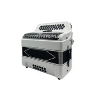 SEASOUND Accordéon Diatonique Professionnel OEM 34 Boutons 12 Basses 3 Registers Blanc Brillant JB3412C Portable en Bois Grille Noire Argentée