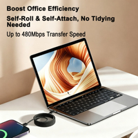 Câble de données magnétique tressé à enroulement automatique USB Type C vers Type C 60W à charge rapide PD 1M pour téléphones mobiles iOS
