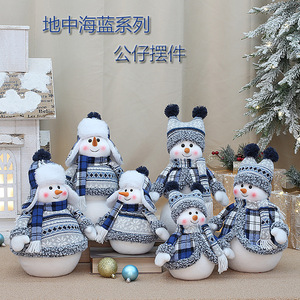 Ensemble de poupées bonhommes de neige avec chapeau et écharpe à carreaux bleus, décorations de Noël, ornements de bureau pour salon, figurines de fêtes - Product Image 5