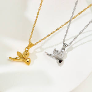 Fashionable Trendy Minimalist Design Fade-Resistant <b>Stainless</b> <b>Steel</b> Silver Plated Personalized Cupid Angel Pendant Party <b>Chains</b> - Product Image 1