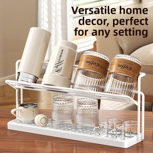 <span class=keywords><strong>Support</strong></span> de rangement double niveau <span class=keywords><strong>sur</strong></span> pied pour tasses à thé et café, avec plateau de drainage, pour comptoir de cuisine (non pliable) - Product Image 4