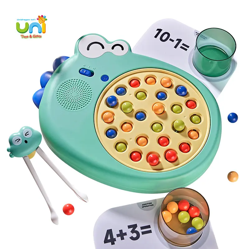 Juegos para niños juguetes educativos de matemáticas dinosaurio de dibujos animados los niños aprenden palillos máquina de entrenamiento clip cuenta color clasificación juguete