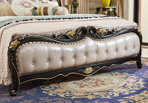 Cama King Size de Madera Maciza Europea de Lujo, Tallada, Estilo Princesa Real, Cama para el Hogar u <span class=keywords><strong>Hotel</strong></span>, Cama Clásica Americana de Lujo con Juego de Cuero Genuino - Product Image 4