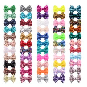 Wholesale Handmade Hair Accessories 54 Colors 3 inches Mini Glitter Sequins Bow Hair Clips For Kids Hairpins